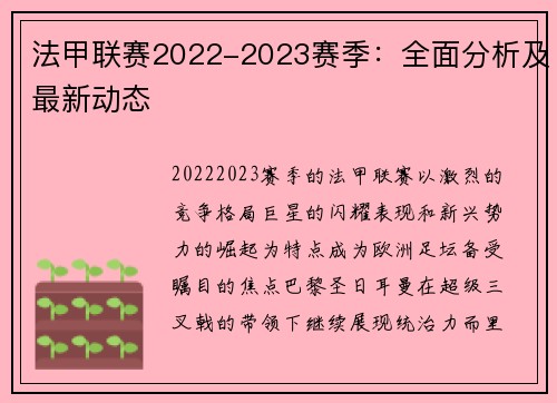 法甲联赛2022-2023赛季：全面分析及最新动态