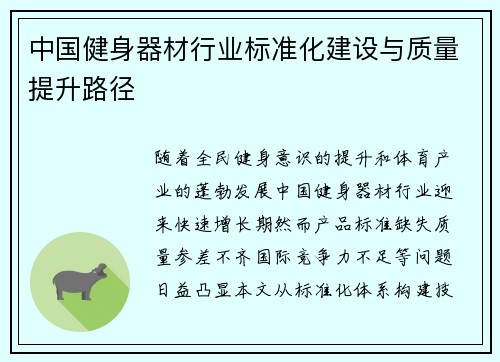 中国健身器材行业标准化建设与质量提升路径